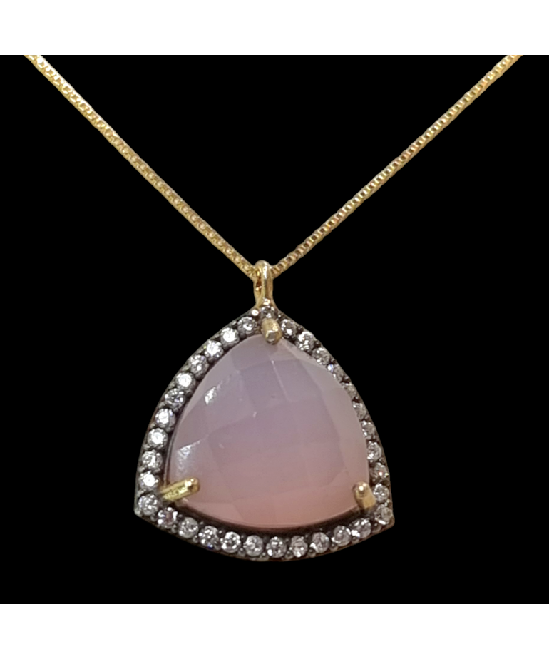 Pendentif Quartz rose & Zirconium sur chaîne plaquée or