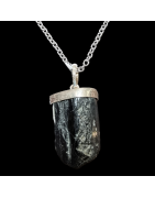 Pendentif Tourmaline noire Argent 925 sur chaîne acier inox