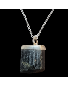 Pendentif Tourmaline noire Argent 925 sur chaîne acier inox