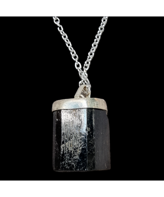 Pendentif Tourmaline noire Argent 925 sur chaîne acier inox
