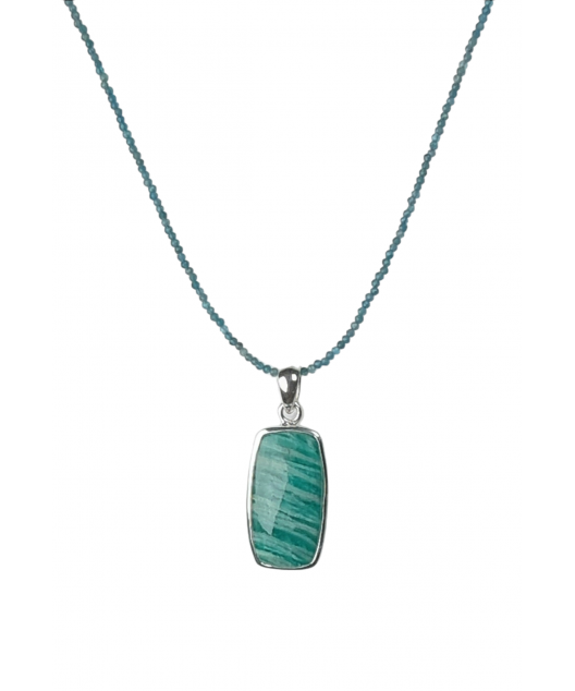 Pendentif Amazonite et chaîne perles Apatite facettées argent 925