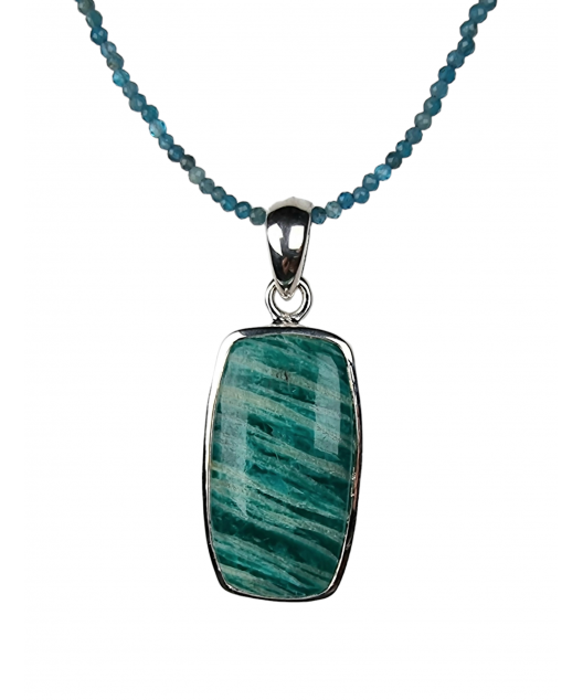 Pendentif Amazonite et chaîne perles Apatite facettées argent 925