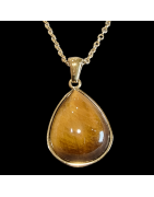 Pendentif Œil de tigre sur chaîne dorée