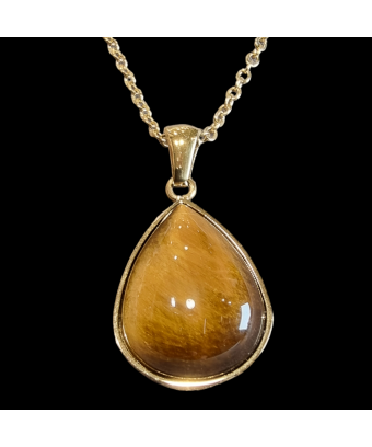 Pendentif Œil de tigre sur chaîne dorée