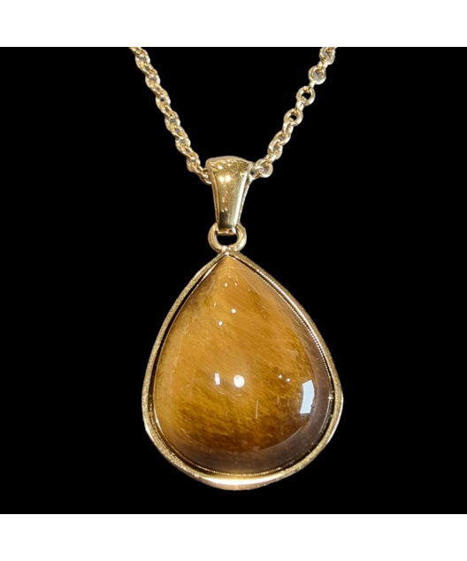 Pendentif Œil de tigre sur chaîne dorée