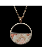 Pendentif Agate Crazy lace sur chaîne Acier rosé