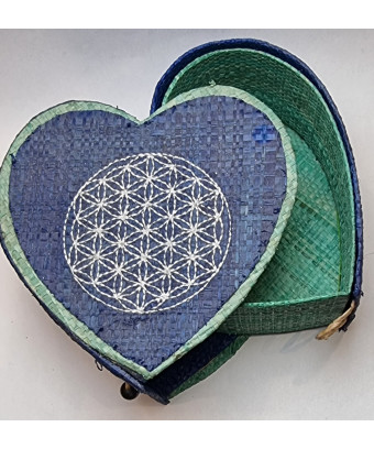 Boîte de rangement & rechargement Fleur de vie cœur bleu GM pour pierres et bracelets