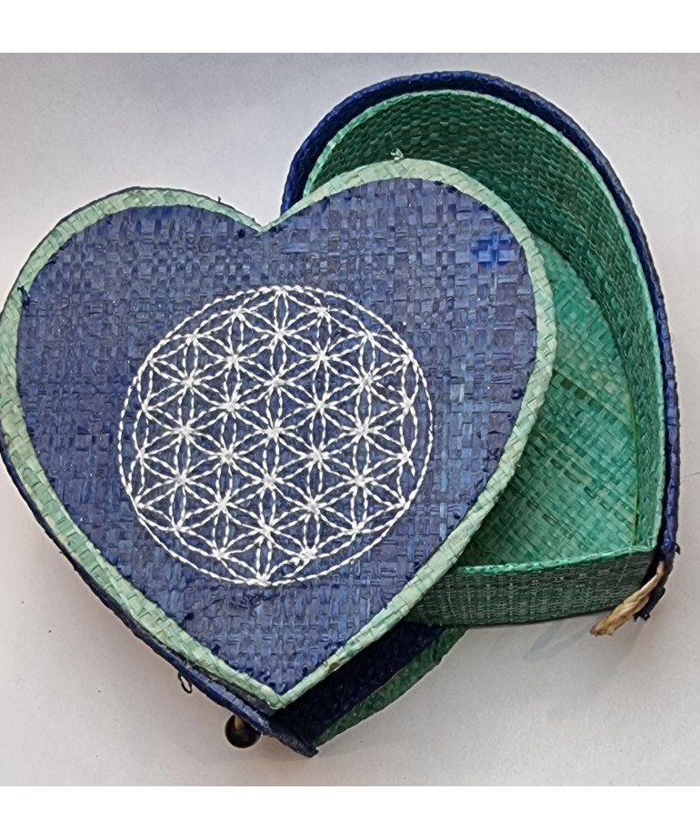 Boîte de rangement & rechargement Fleur de vie cœur bleu GM pour pierres et bracelets