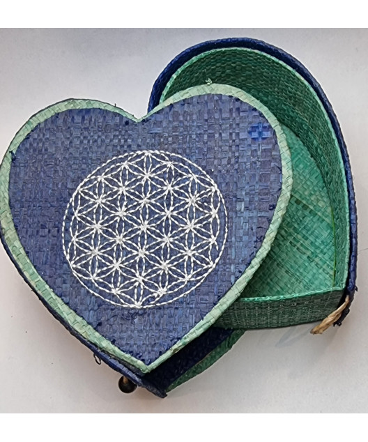 Boîte de rangement & rechargement Fleur de vie cœur bleu GM pour pierres et bracelets