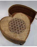Boîte de rangement & rechargement Fleur de vie cœur beige GM pour pierres et bracelets
