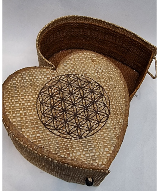 Boîte de rangement & rechargement Fleur de vie cœur beige GM pour pierres et bracelets