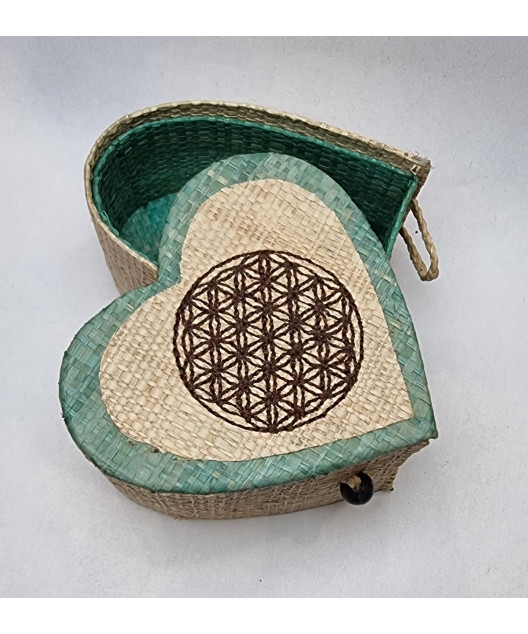 Boîte de rangement & rechargement Fleur de vie cœur beige pm pour pierres et bracelets