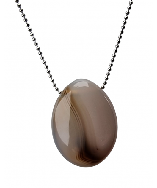 Pendentif Agate du Botswana et chaîne acier inox