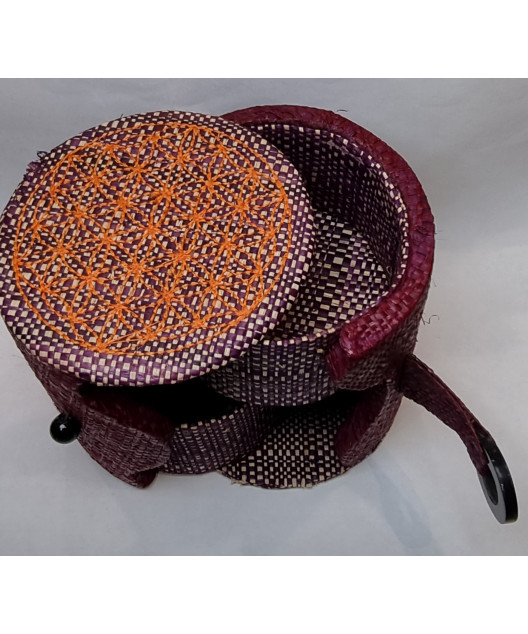 Boîte de rangement & rechargement Fleur de vie deux niveaux ronde parme pm pour pierres et bracelets