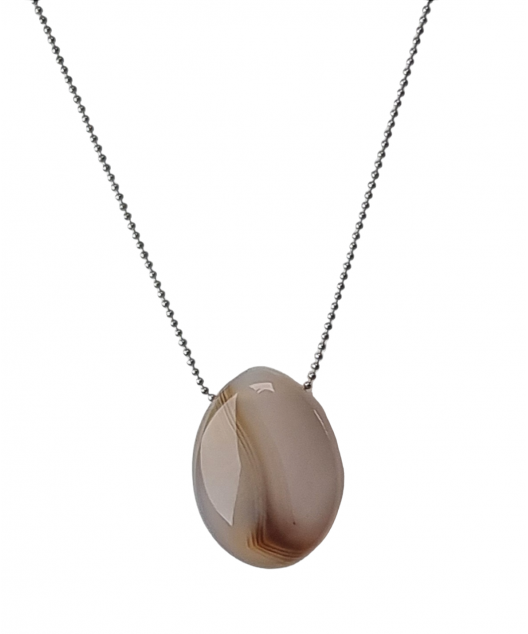 Pendentif Agate du Botswana et chaîne acier inox