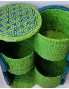 Boîte de rangement & rechargement Fleur de vie trois niveaux ronde azur pm pour pierres et bracelets