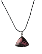 Pendentif Rhodonite avec chaîne Hématite perles facettées argent 925