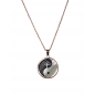 Pendentif Nacre Yin Yang motif Arbre de vie et chaîne acier rosé