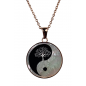 Pendentif Nacre Yin Yang motif Arbre de vie et chaîne acier rosé