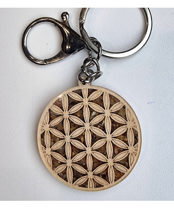 Porte-clés Ambre et Bois Fleur de Vie