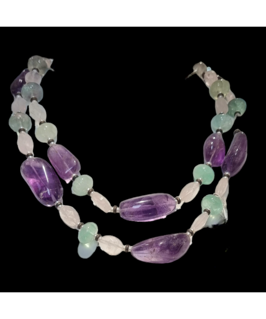 Collier Améthyste Quartz rose & Fluorite