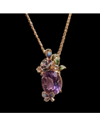Pendentif Améthyste & émail sur chaîne plaquée or rosé