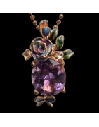 Pendentif Améthyste & émail sur chaîne plaquée or rosé