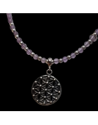 Pendentif  Fleur de vie sur collier Améthyste Argent 925