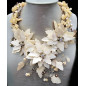 Collier Nacre & Calcite Fleur & perles structure acier
