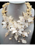 Collier Nacre & Calcite Fleur & perles structure acier