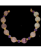 Collier Fluorite rainbow & Améthyste plaqué or