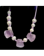 Collier Améthyste & Perles sur cordon