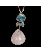 Pendentif Quartz rose & Zirconium Argent 925 avec chaîne dorée