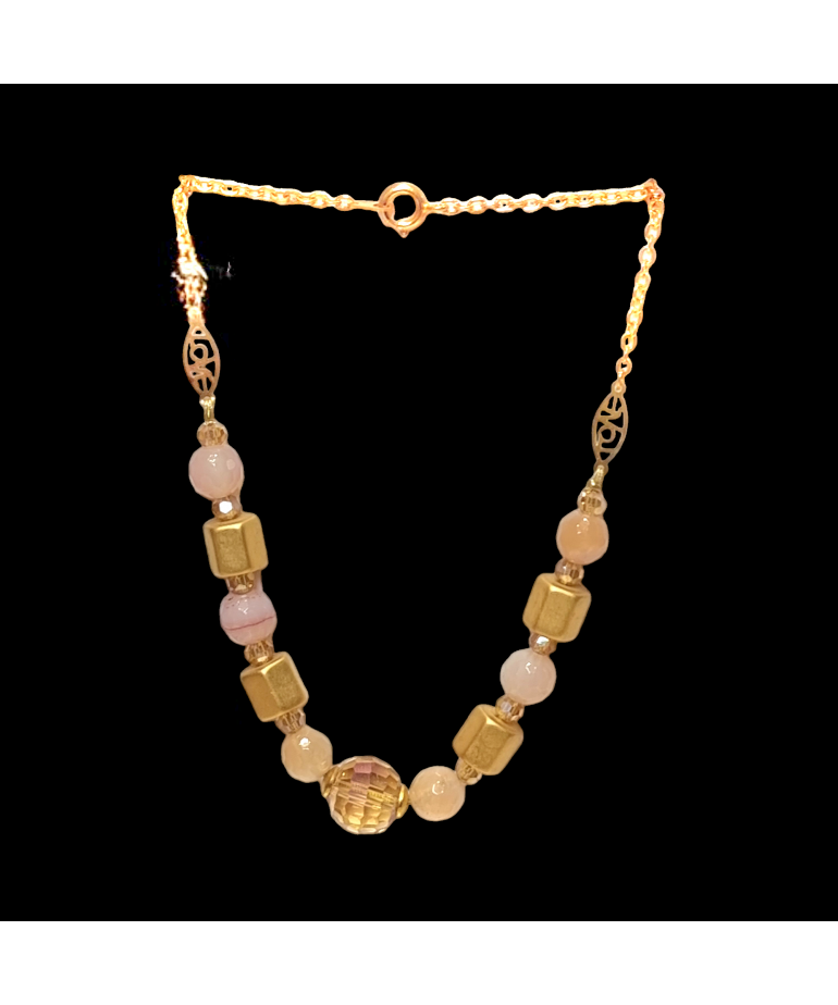 Collier Quartz rose avec inserts dorés