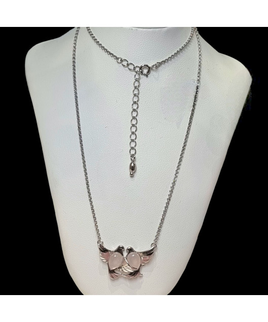Pendentif Quartz rose Oiseau Argent 925