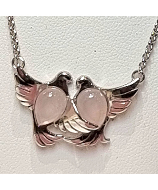 Pendentif Quartz rose Oiseau Argent 925