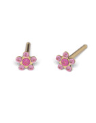 Kit de perçage oreilles + boucles d'oreilles acier chirurgical doré Daisy cœur fuchsia