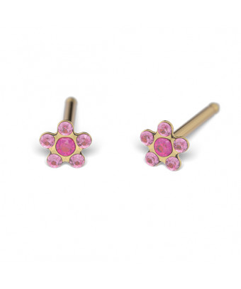 Kit de perçage oreilles + boucles d'oreilles acier chirurgical doré Daisy cœur fuchsia