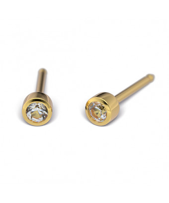 Kit de perçage oreilles + boucles d'oreilles acier chirurgical doré cristal serti 2mm