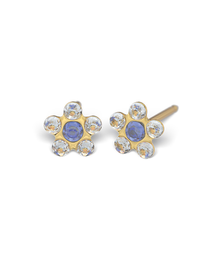 Kit de perçage oreilles + boucles d'oreilles acier chirurgical Daisy cœur saphir bleu