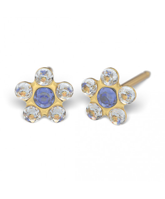 Kit de perçage oreilles + boucles d'oreilles acier chirurgical Daisy cœur saphir bleu