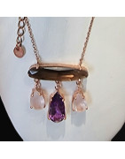Pendentif Quartz rose Quartz fumé & Améthyste avec chaîne plaqué or