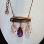 Pendentif Quartz rose Quartz fumé & Améthyste avec chaîne plaqué or
