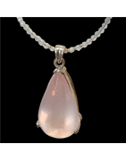 Pendentif Quartz rose & collier Pierre de lune Argent 925