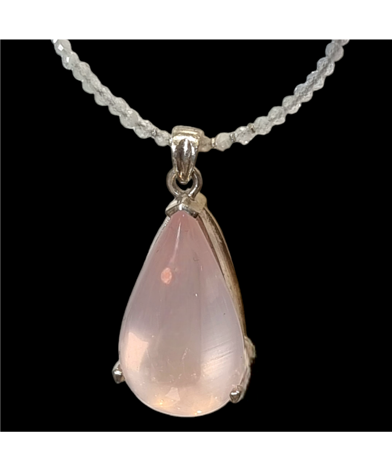 Pendentif Quartz rose & collier Pierre de lune Argent 925