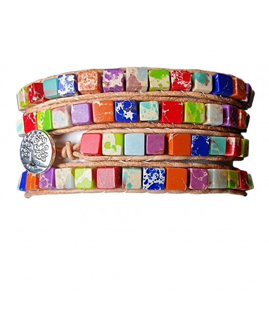 Bracelet Jaspe Impérial naturel 7 chakras sur cordon