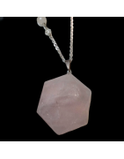 Pendentif Quartz rose Héxagonal Argent 925 avec chaine