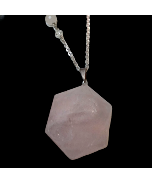 Pendentif Quartz rose Héxagonal Argent 925 avec chaine