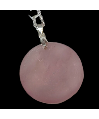 Pendentif Quartz rose rond avec bélière sur chaine