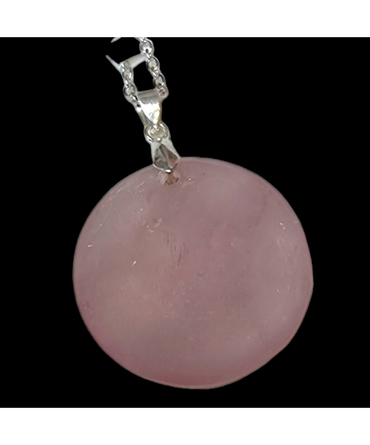 Pendentif Quartz rose rond avec bélière sur chaine